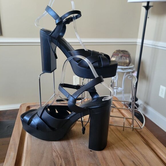 ZARA Black Leather High Heel  Crisscross Straps Platforms EU 40 - Picture 3 of 9